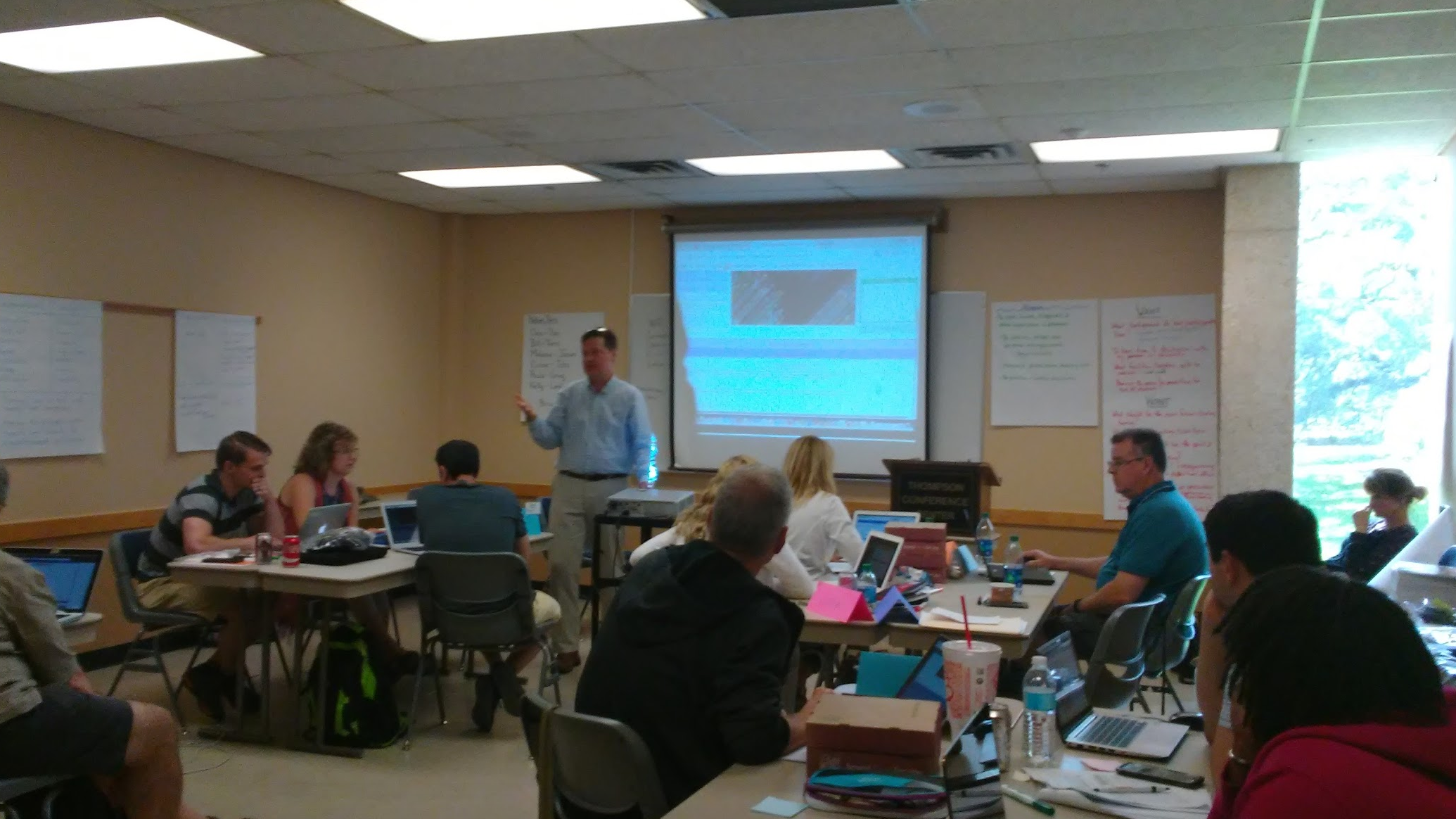  Dr. Stroup demos the Introbuttons activity, where users practice making and sharing their own beauty. 